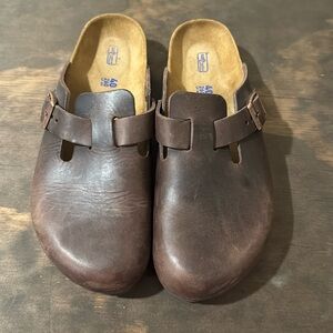 Birkenstock Boston Brown Leather Clogs Slip On Comfort Shoes Size 40 Narrow